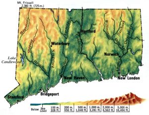 Mapa topográfico del estado de Connecticut. Mapa topográfico del estado de Connecticut.