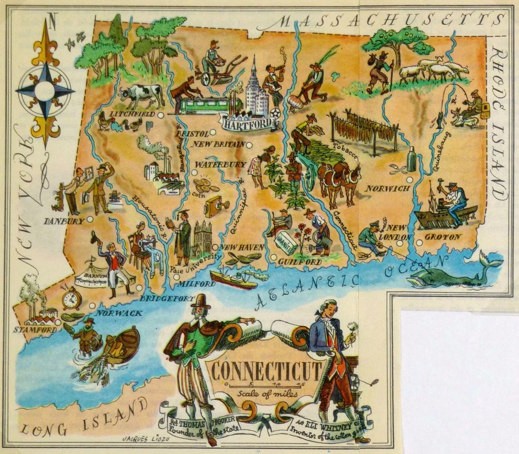 Mapa tur&iacute;stico pict&oacute;rico de Connecticut de los a&ntilde;os 1940.