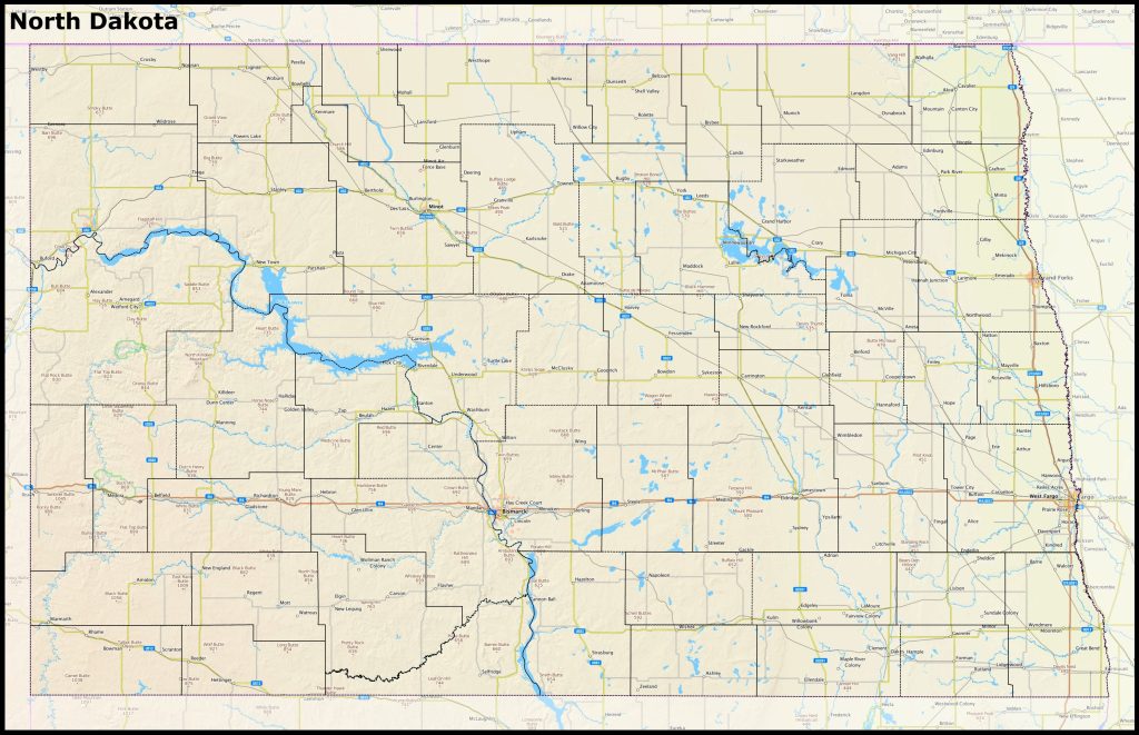 Mapa del estado de Dakota del Norte.