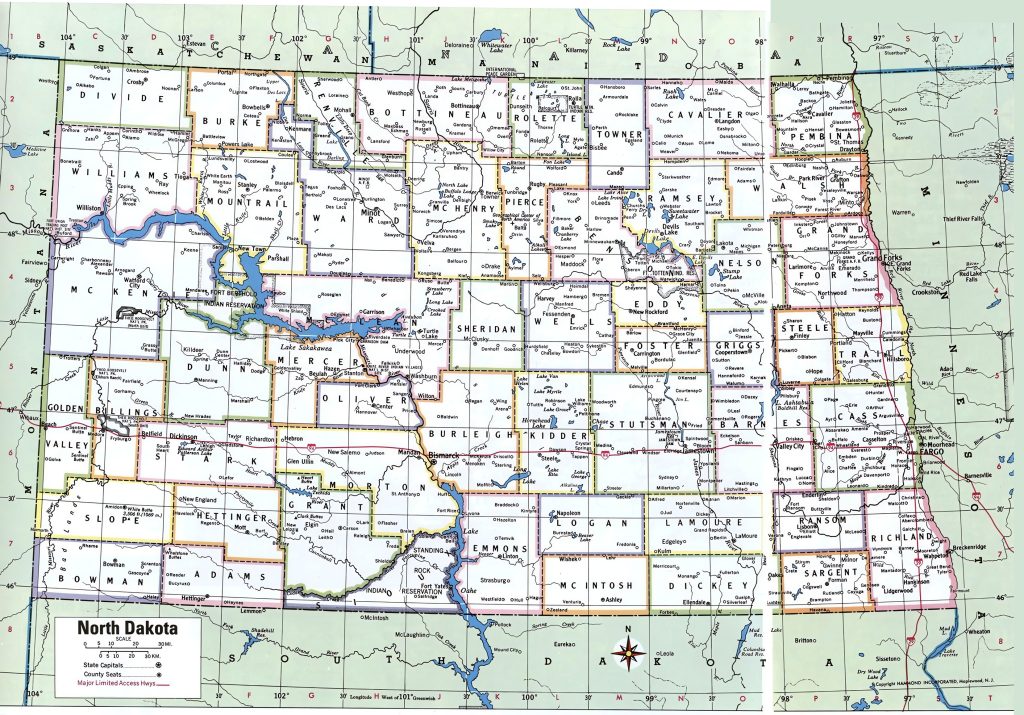 Mapa de las ciudades y pueblos de Dakota del Norte.