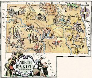 Mapa tur&iacute;stico pict&oacute;rico de Dakota del Norte