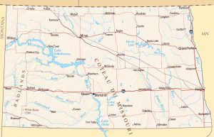 Mapa de relieve sombreado de Dakota del Norte.