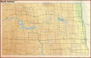 Mapa f&iacute;sico del estado de Dakota del Norte