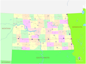 Mapa pol&iacute;tico del estado de Dakota del Norte