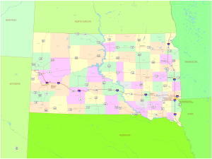 Mapa pol&iacute;tico del estado de Dakota del Sur