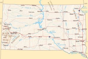 Mapa de relieve sombreado de Dakota del Sur.
