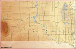 Mapa f&iacute;sico del estado de Dakota del Sur