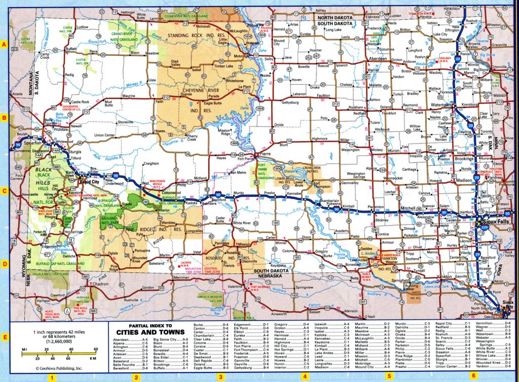 Mapa de carreteras del estado de Dakota del Sur.