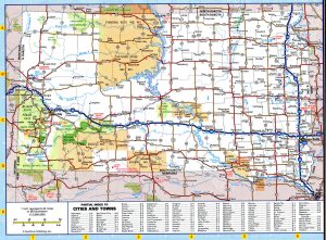 Mapa de carreteras del estado de Dakota del Sur