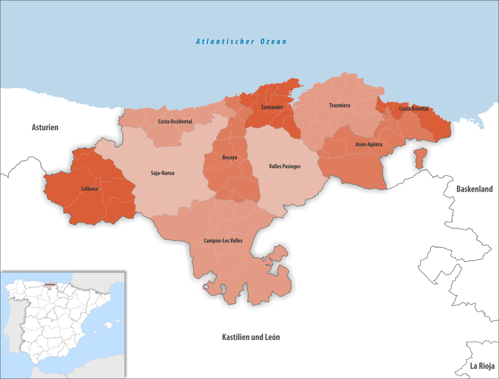 Mapa de las comarcas de Cantabria.