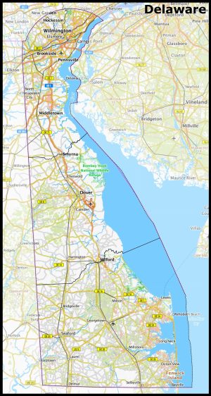 Mapa del estado de Delaware