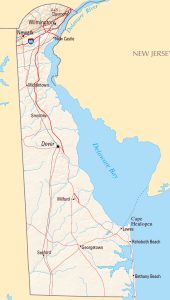 Mapa de relieve sombreado de Delaware.