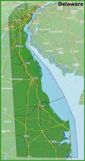 Mapa f&iacute;sico del estado de Delaware
