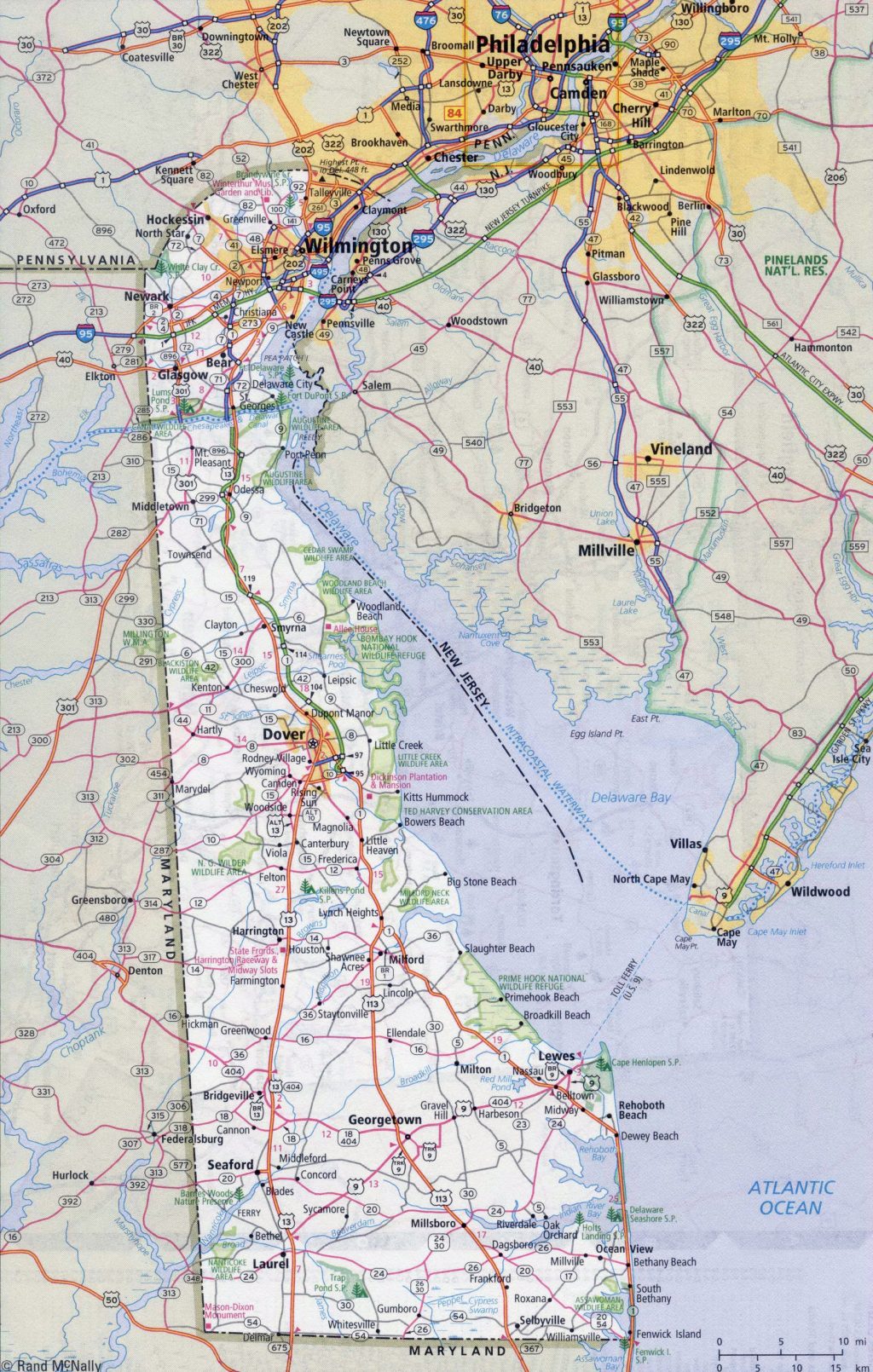 Mapa de carreteras del estado de Delaware.