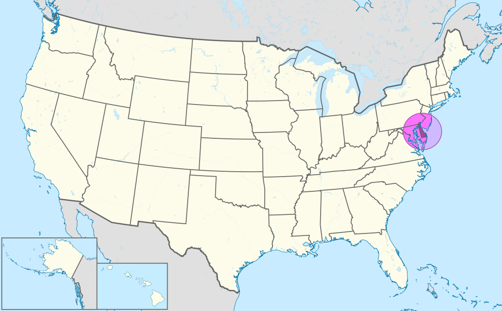 Mapa de ubicaci&oacute;n del estado de Delaware en Estados Unidos.