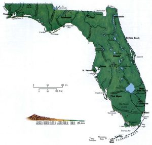 Mapa topogr&aacute;fico del estado de Florida.