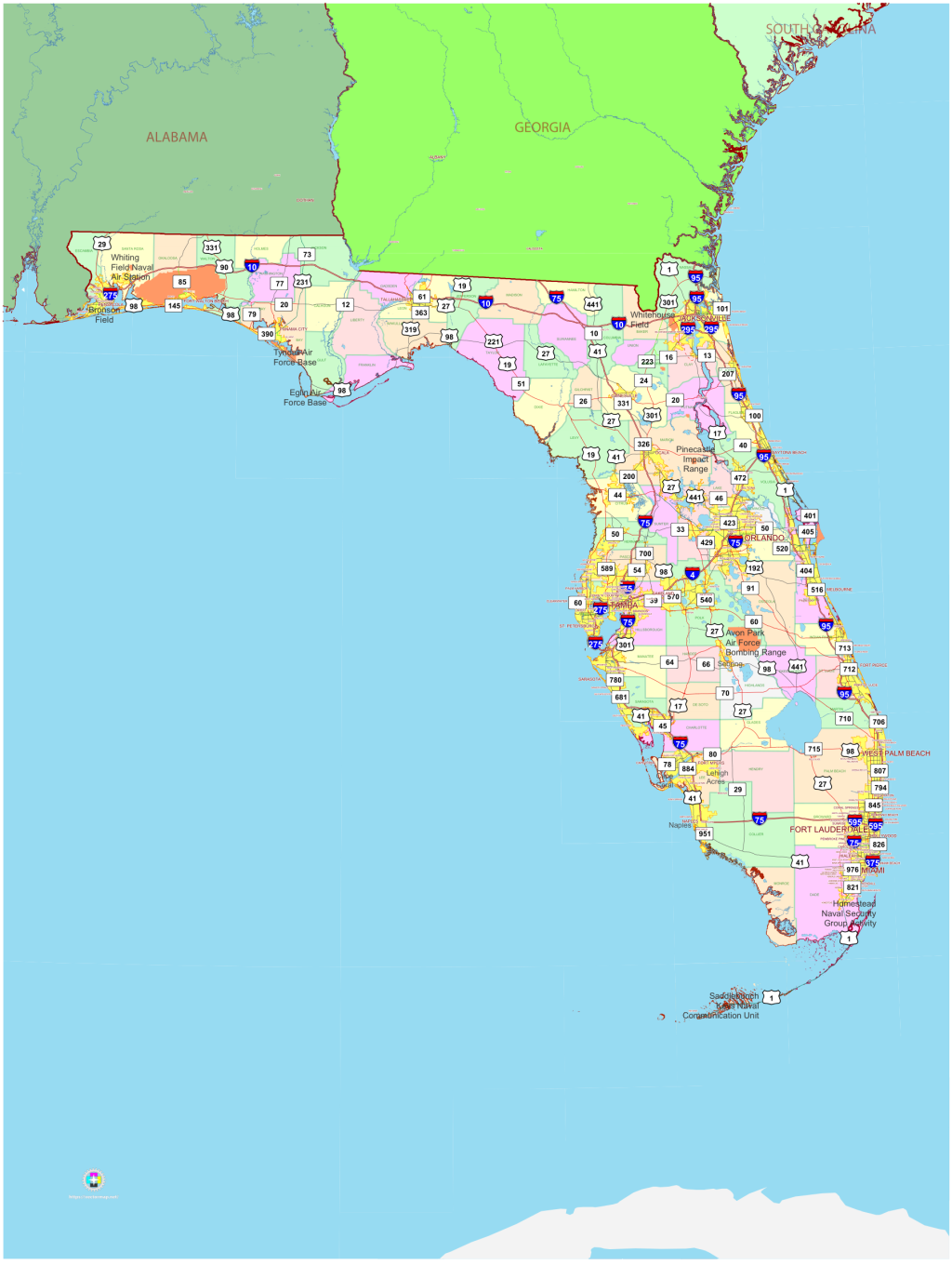 Mapa pol&iacute;tico del estado de Florida.