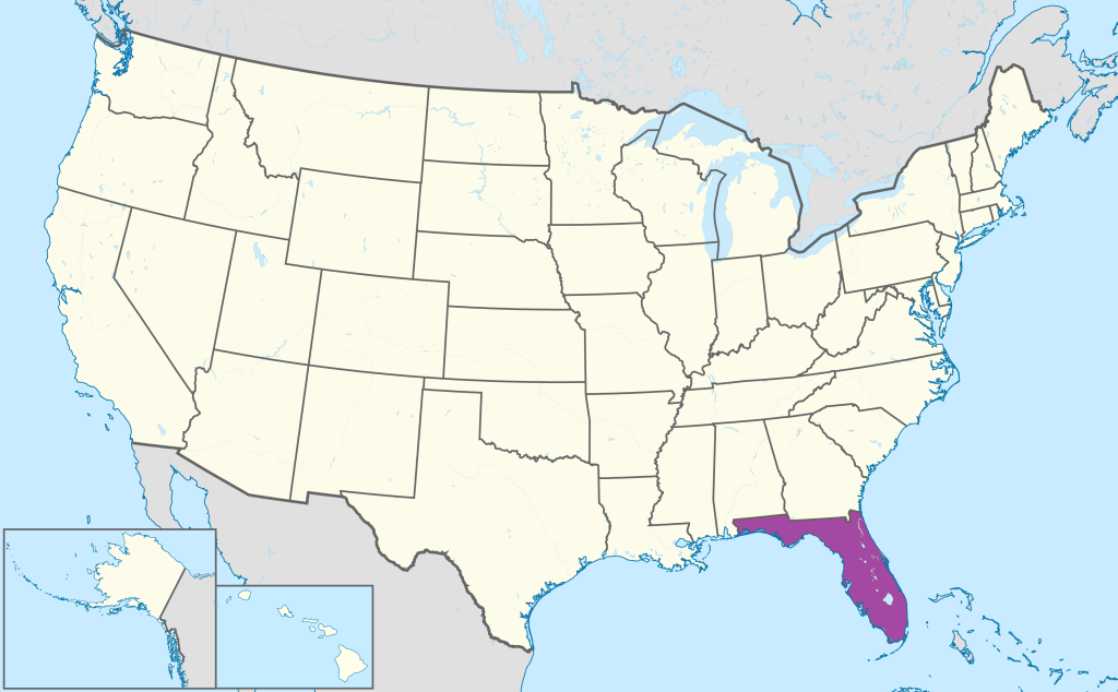 Mapa de ubicaci&oacute;n del estado de Florida en Estados Unidos.