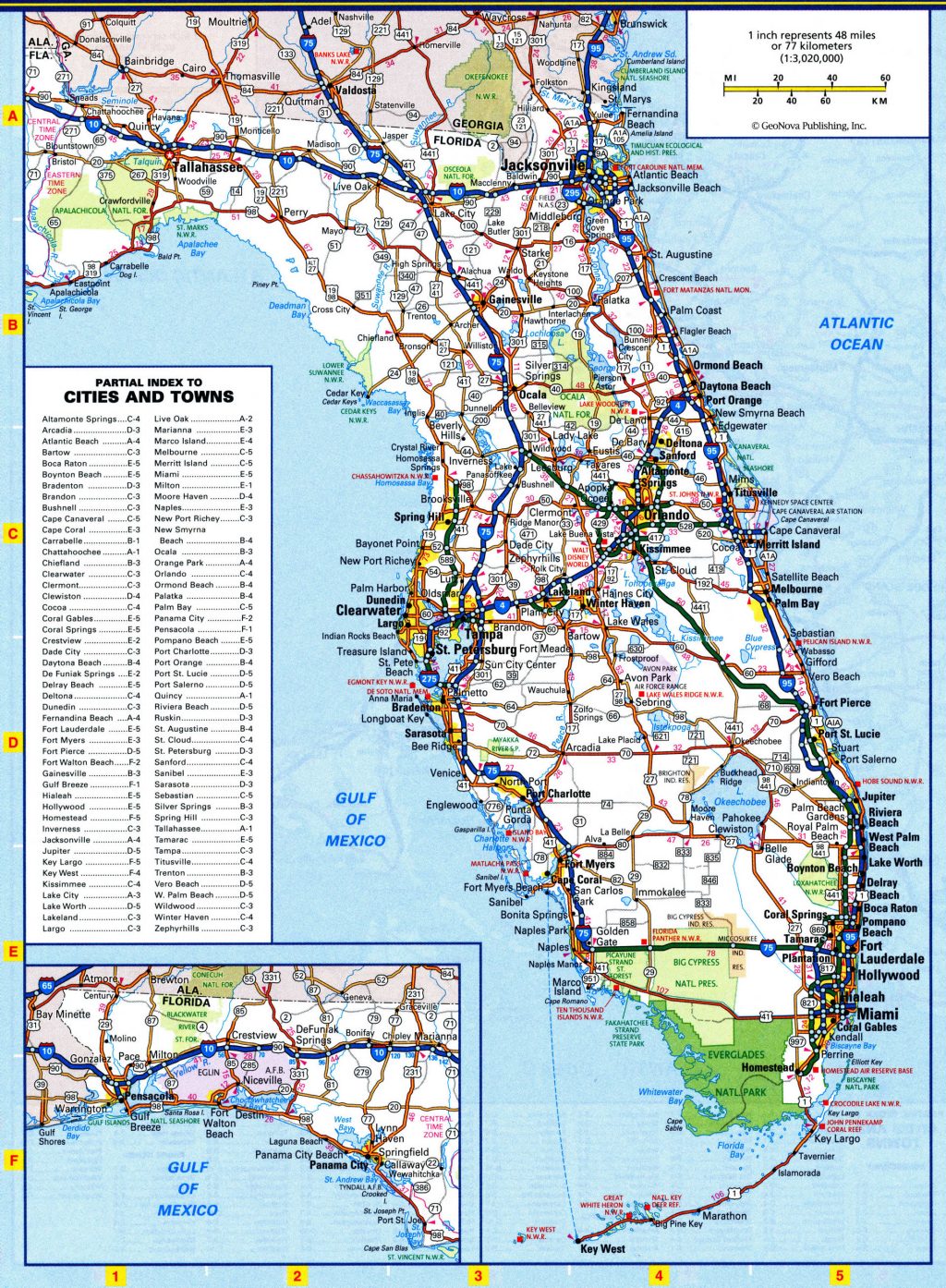 Mapa de carreteras del estado de Florida.