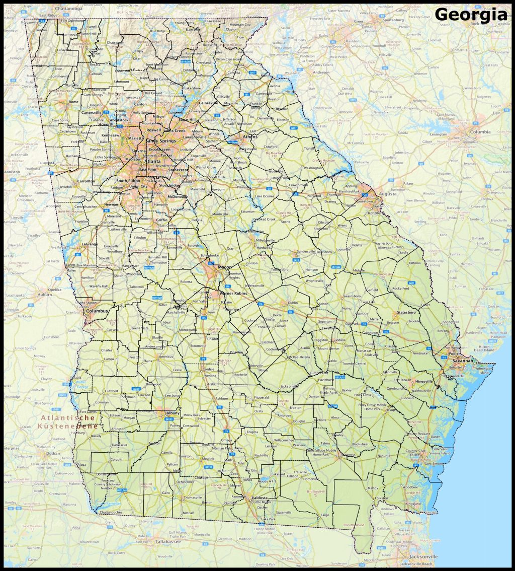 Mapa del estado de Georgia (Estados Unidos).