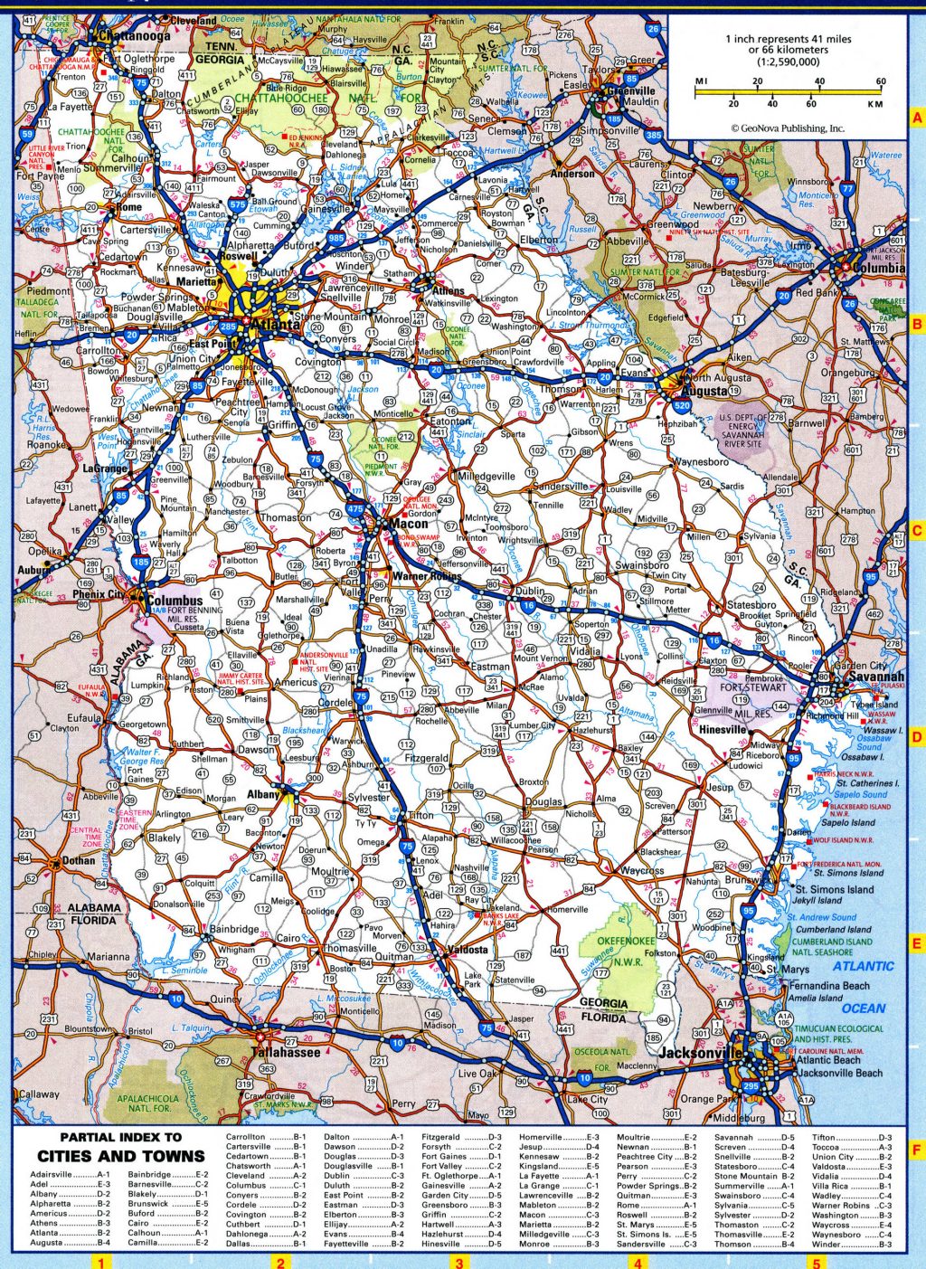 Mapa de carreteras del estado de Georgia (Estados Unidos).
