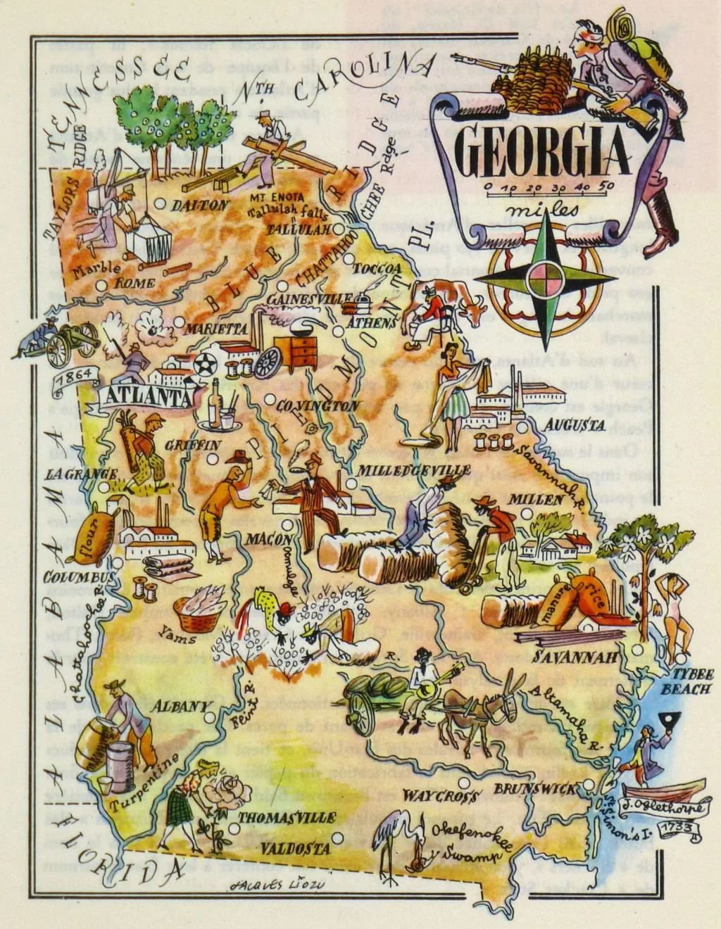Mapa tur&iacute;stico pict&oacute;rico de Georgia de los a&ntilde;os 1940 (Estados Unidos).