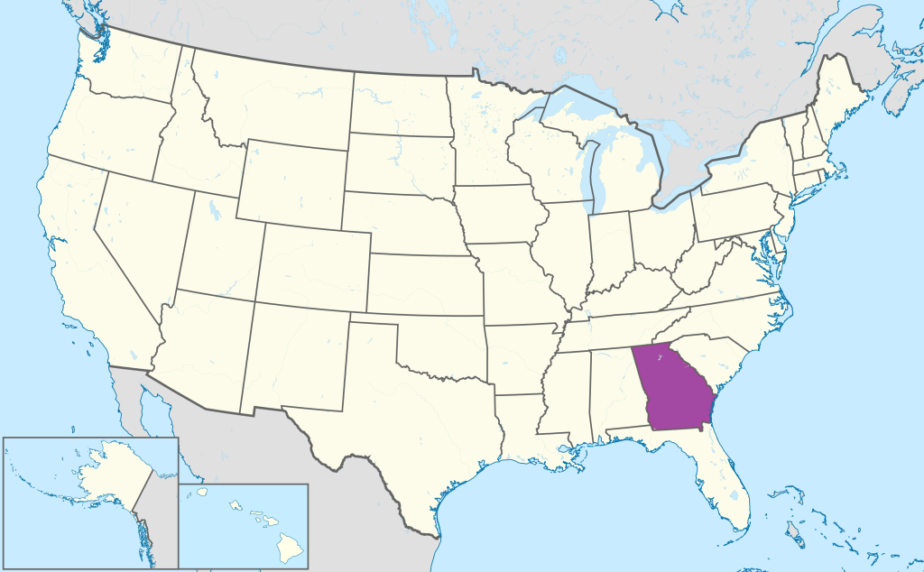 Mapa de ubicaci&oacute;n del estado de Georgia en Estados Unidos.