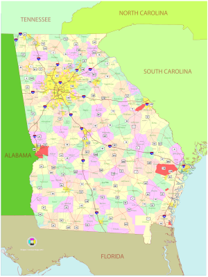 Mapa pol&iacute;tico del estado de Georgia (Estados Unidos)