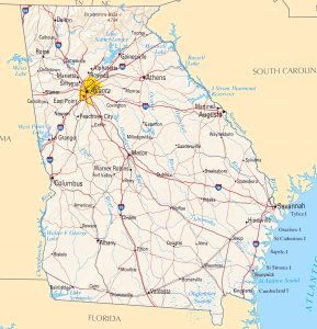 Mapa de relieve sombreado de Georgia (Estados Unidos).