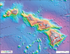 Mapa batim&eacute;trico de las islas hawaianas.