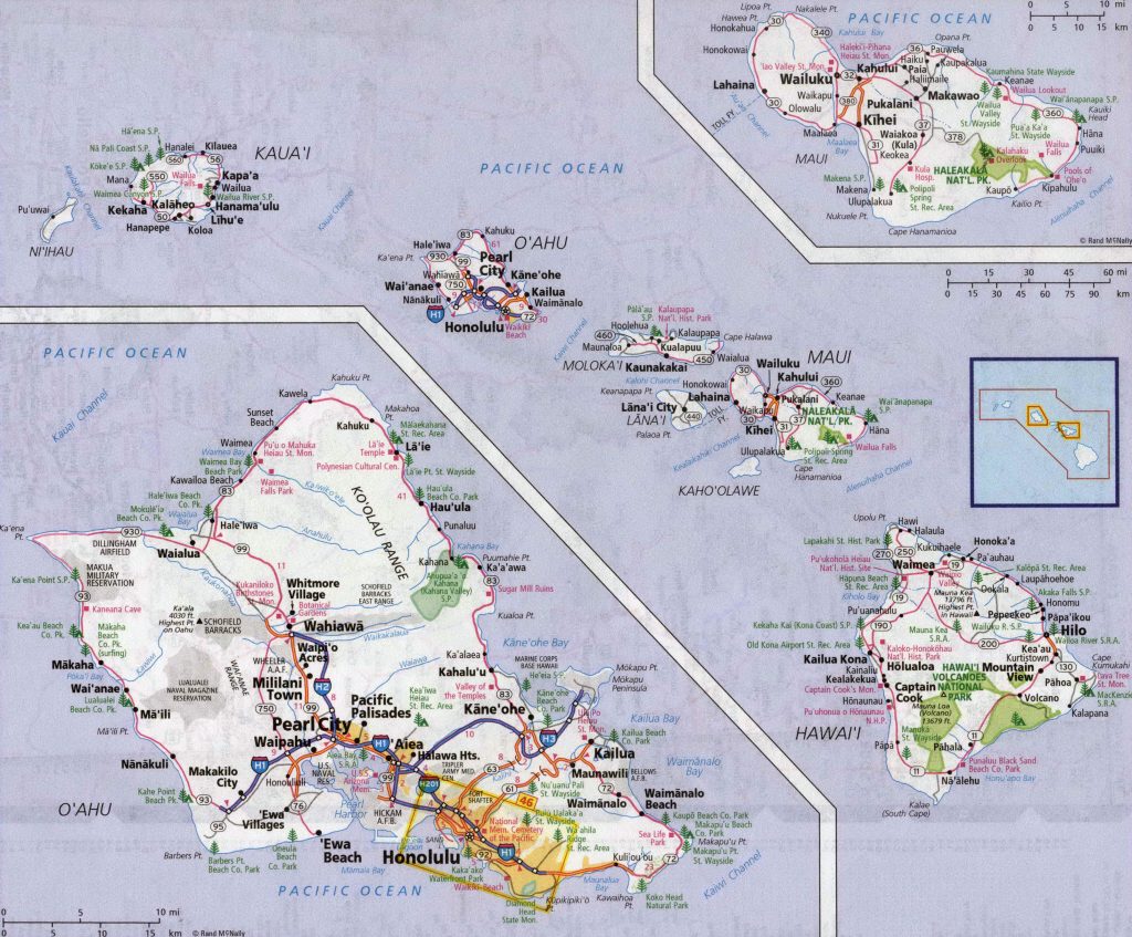 Mapa de carreteras del estado de Haw&aacute;i.