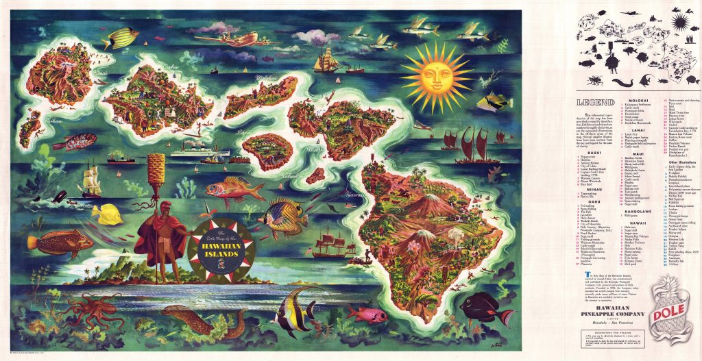 Mapa tur&iacute;stico pict&oacute;rico de Haw&aacute;i.