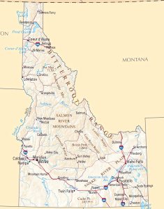 Mapa de relieve sombreado de Idaho.