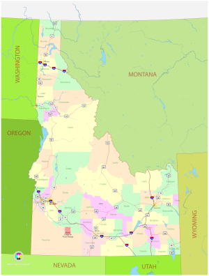 Mapa pol&iacute;tico del estado de Idaho