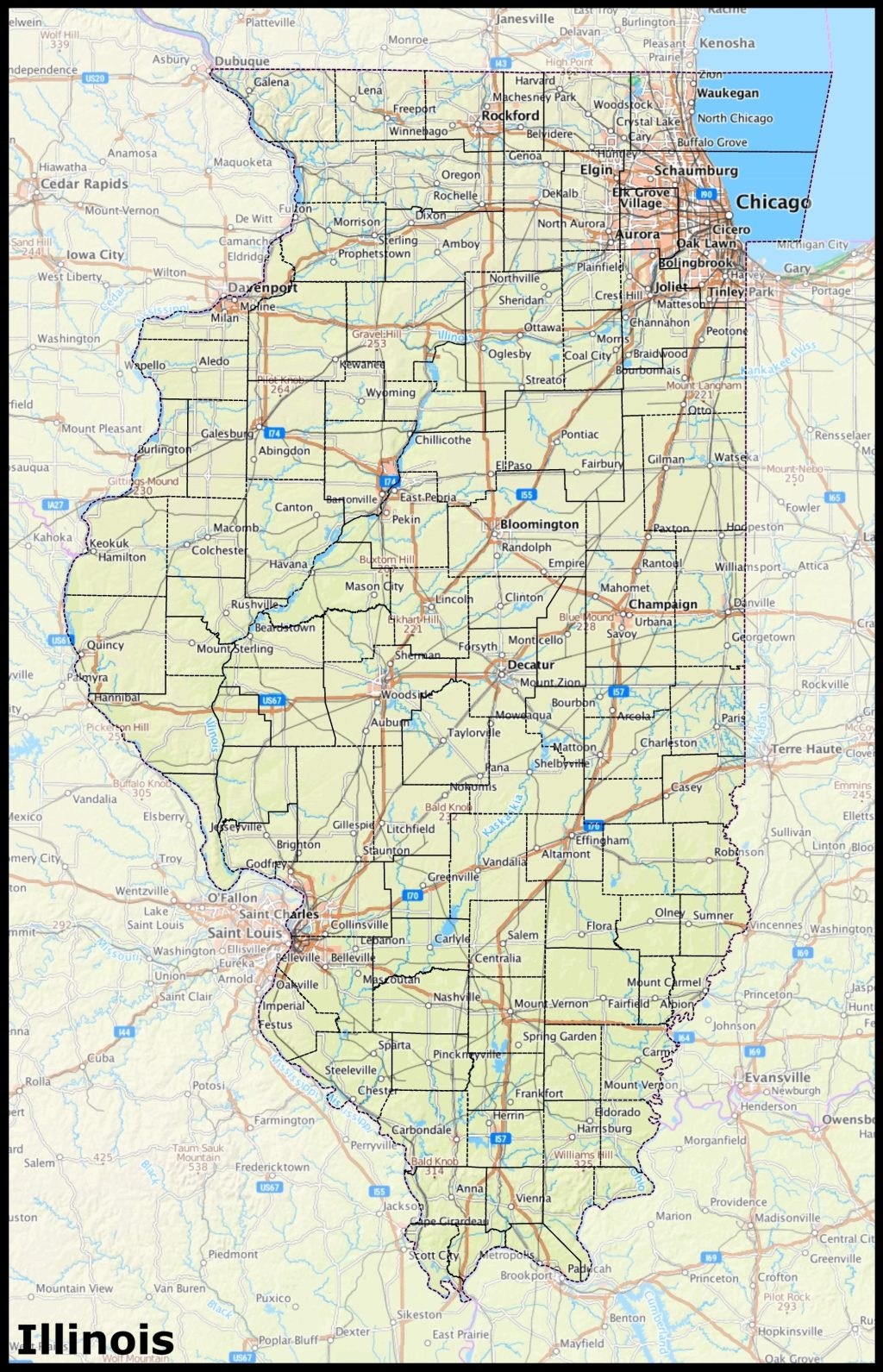 Mapa del estado de Illinois.