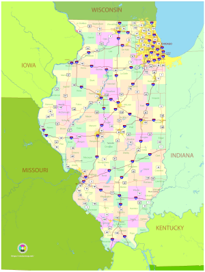 Mapa pol&iacute;tico del estado de Illinois
