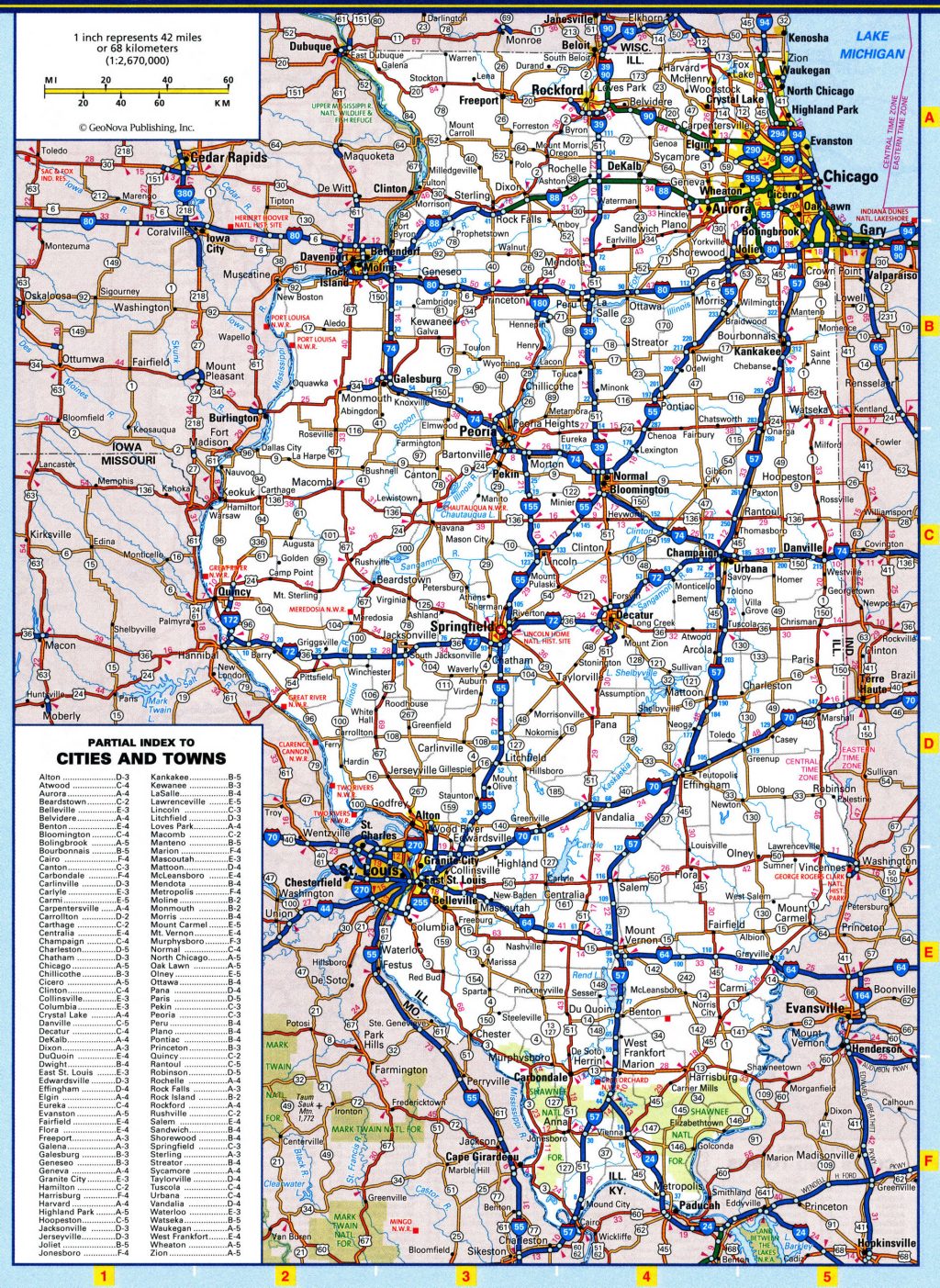 Mapa de carreteras del estado de Illinois.