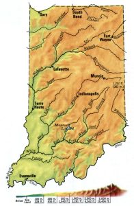 Mapa topogr&aacute;fico del estado de Indiana.