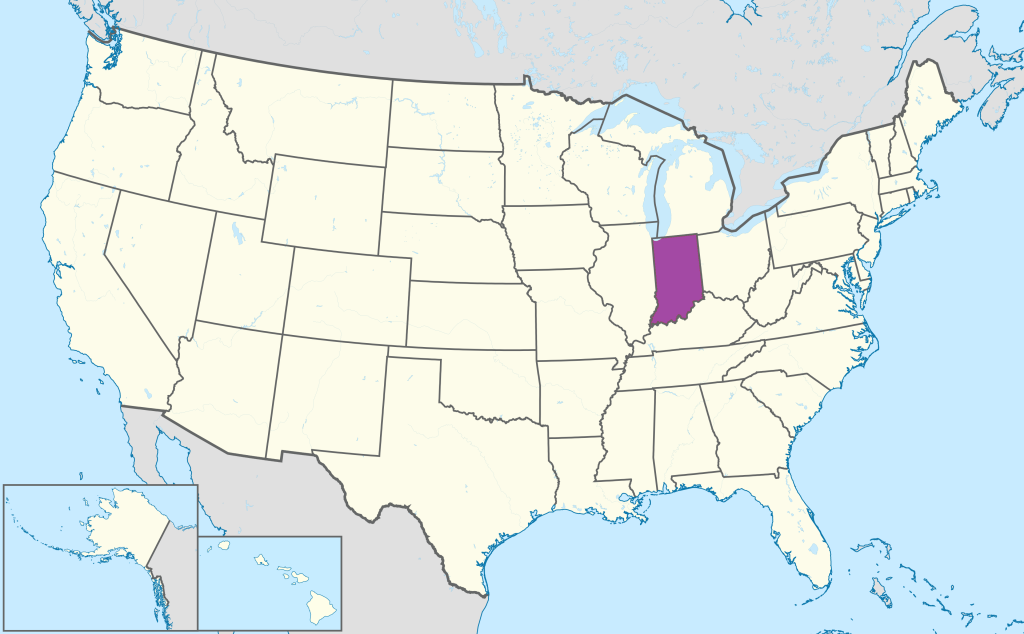 Mapa de ubicaci&oacute;n del estado de Indiana en Estados Unidos.