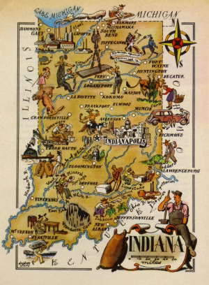 Mapa tur&iacute;stico pict&oacute;rico de Indiana