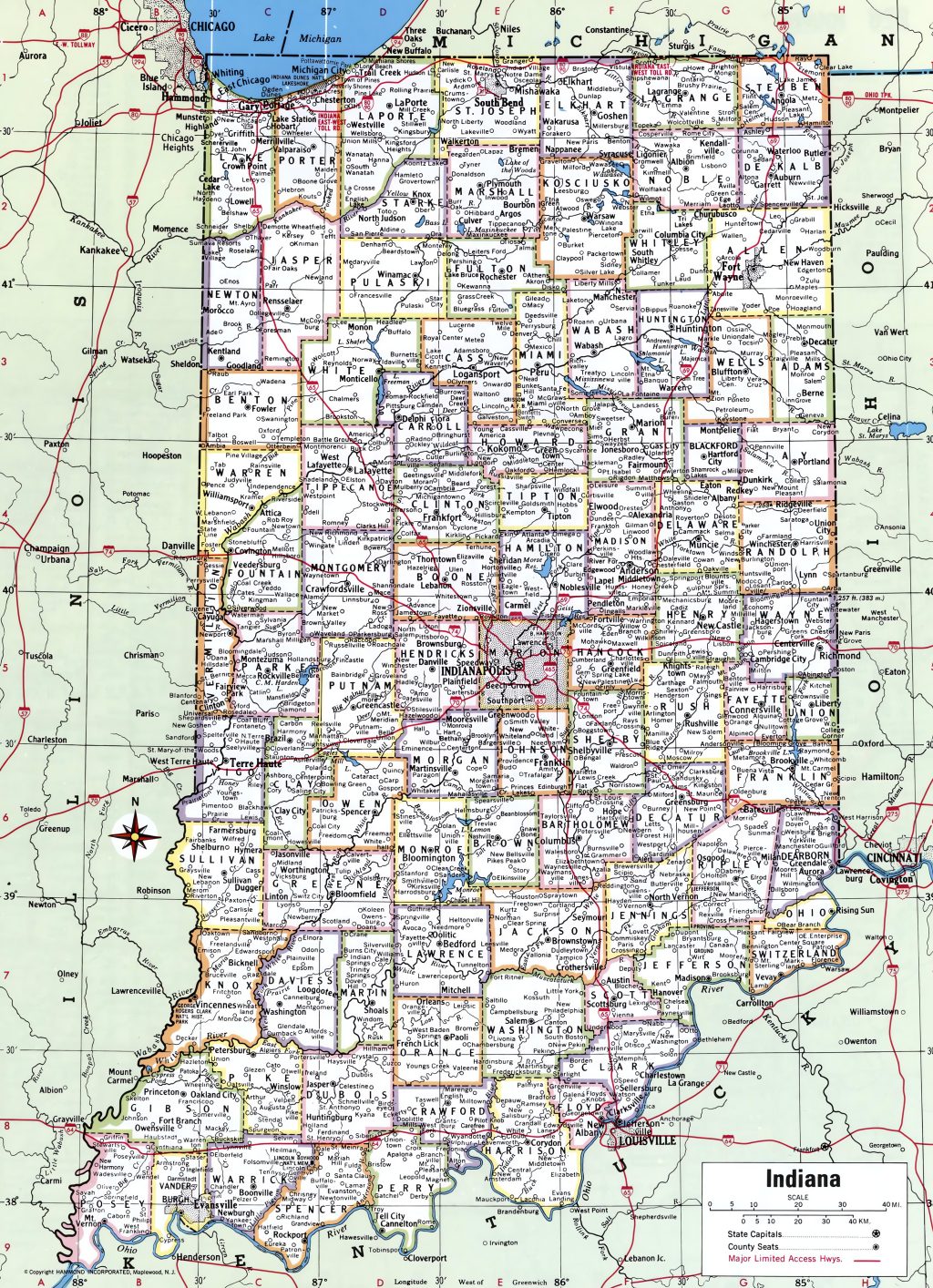 Mapa de las ciudades y pueblos de Indiana.