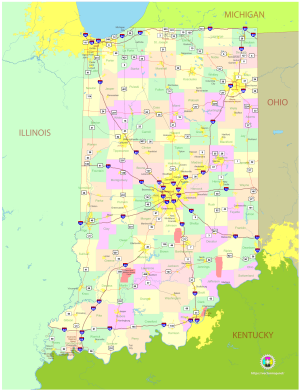 Mapa pol&iacute;tico del estado de Indiana