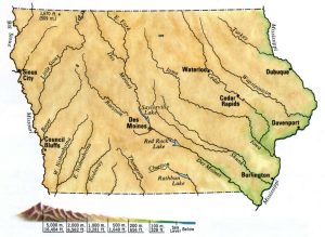 Mapa topográfico del estado de Iowa. Mapa topográfico del estado de Iowa.