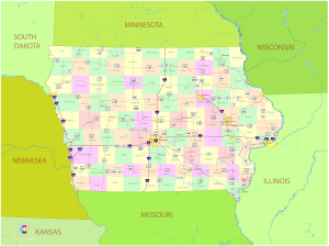 Mapa pol&iacute;tico del estado de Iowa