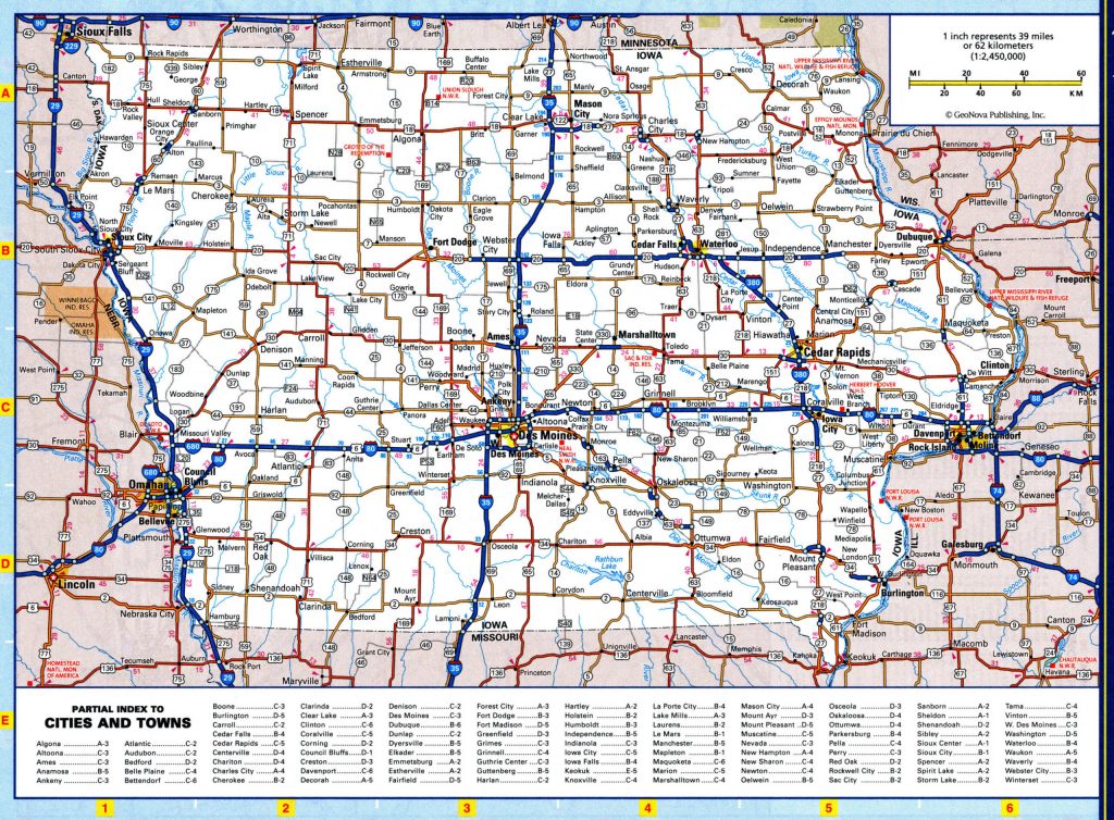 Mapa de carreteras del estado de Iowa.