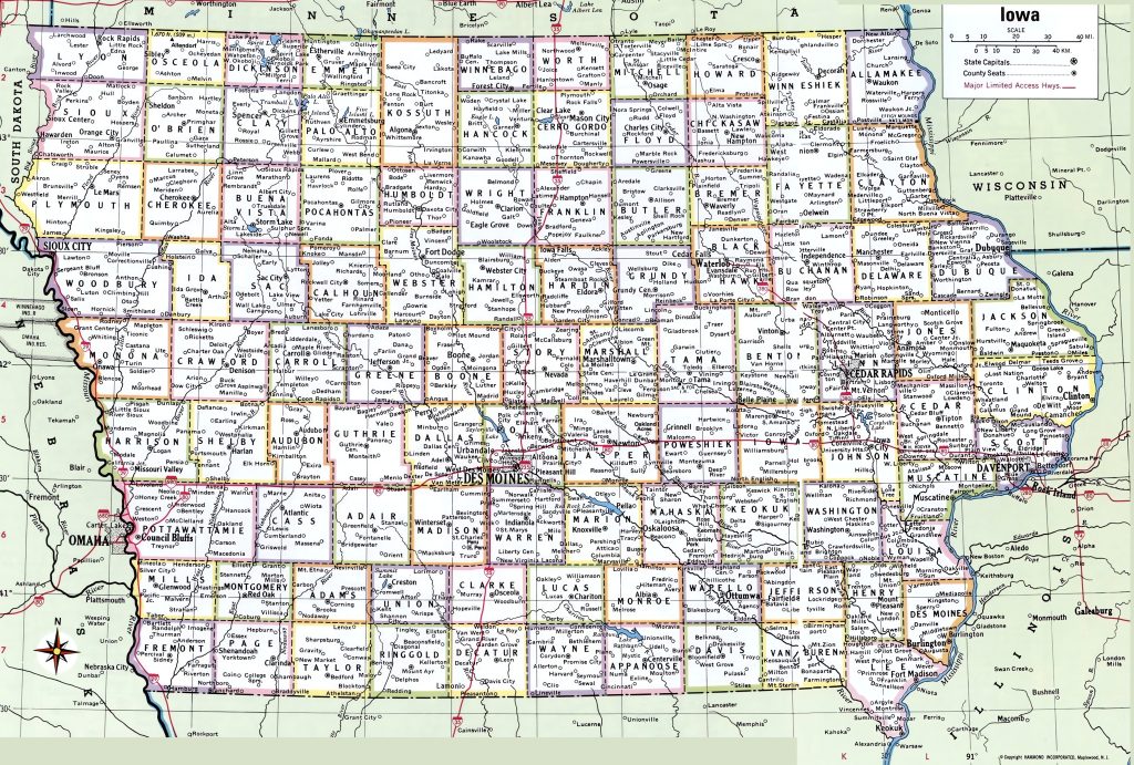 Mapa de las ciudades y pueblos de Iowa.