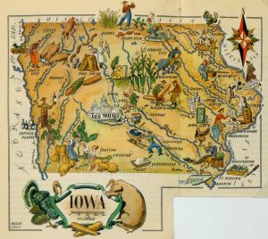 Mapa tur&iacute;stico pict&oacute;rico de Iowa