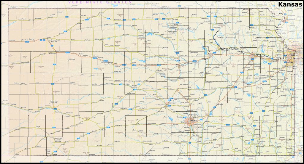 Mapa del estado de Kansas.
