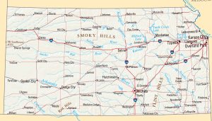 Mapa de relieve sombreado de Kansas.