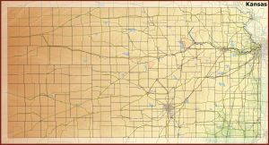 Mapa f&iacute;sico del estado de Kansas